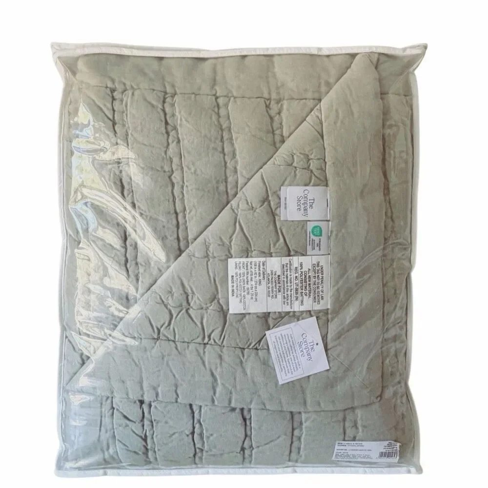 Company Store Legends Hotel Washed Linen Plush Quilt Comforter- Moss Green, King